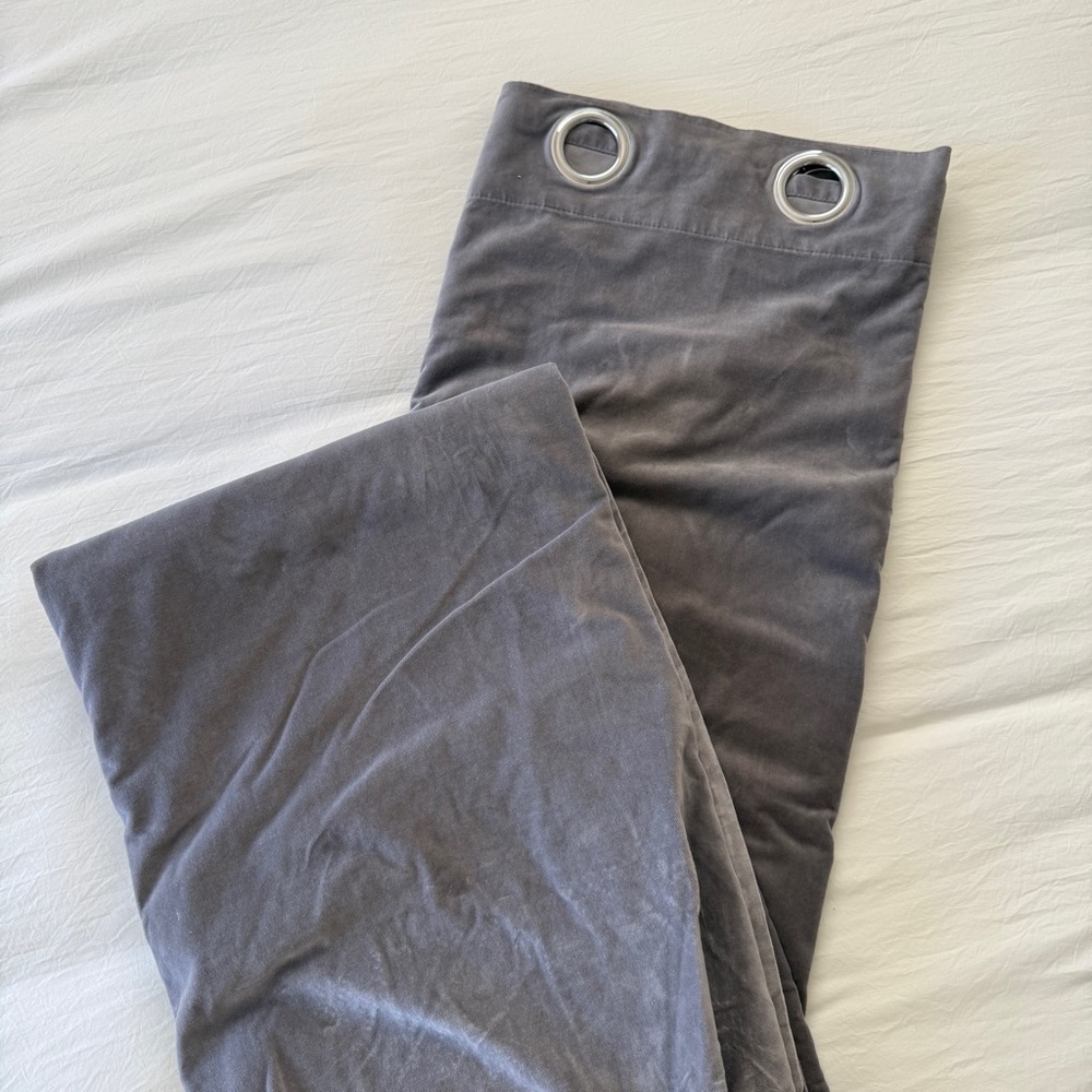 IKEA Gray Velvet Grommet Curtain Panels